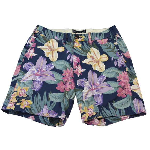 Abercrombie‎ Fitch Stretch Shorts Flat Front Chino Floral Pattern Men's 30 - Picture 1 of 8